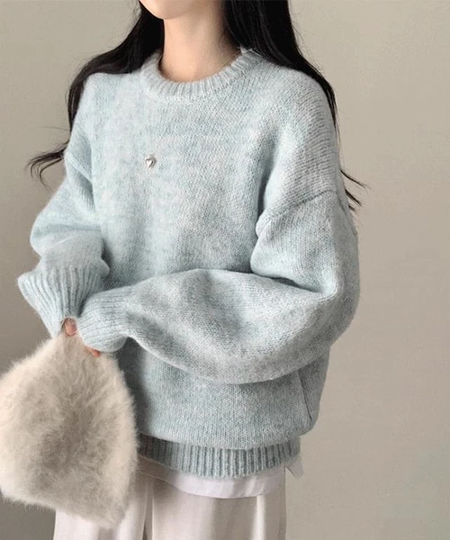 모아 러블리 아방 도톰 울 오버핏 라운드 긴팔 파스텔 니트